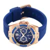 Montre-bracelets Top Women's Watchs Chronograph Rose Gold Sport Watch Ladies Diamond Blue Rubber Band xfcs Analog Female Quartz Wristwatch 2024