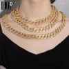 سلاسل Hip Hop Miami Curb Iced Out Cuban Chain Necklace 15mm Gold Paded Rhinestons Cz Bling Rapper Netclaces for Men Women Gollemr2429