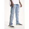 Men's Pants High Street Designer Wear Washed Old Style Ripped Fashion Brand Zniszczona strona Otwórz zamek błyskawiczny Trendy Slim Fit Chude dżinsy