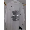 Men's T-Shirts Long Sleeve Reflective Bear Printing We11done T Shirt Men Women High Quality Washed Old Vintage Tshirt