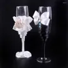 Party Decoration 2 PCS / Set White and Black Wedding Glasses Champagne Rostning för bröllop Flute Long Wine Cup