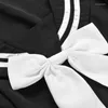 カジュアルドレスHouzhou BlackLolita Dress Women Bow Patchwork緩んだ日本のプレッピースタイルセーラーカラーKawaii長袖JKガール衣装