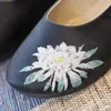 Scarpe casual veowalk morbida in pelle sintetica da donna slittamento ricamato fiore su balletto da donna retrò comoda passeggiata a piedi tela di bianco nero