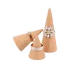 Jewelry Pouches Upscale Wood Ring Display Holder Cone Shaped Organizer Stand Support Finger Rack Bague Crafts Storage Showcase
