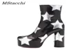 Mstacchi Platform Botkle Boots for Women Luxury Print Star vraiment en cuir talons hauts Chaussures Femme Round Talons Botines Mujer 2011058381277