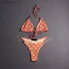 Kobiety łańcuch osobowości strojów kąpielowych w kostiumach kąpielowych klasyczny liter Jacquard Bikinis Sets prezent urodzinowy dla damskiej marki dwa utwory C240412