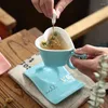 Tasses Saucers Créatif Lovers en forme de coeur tasse Europe Style Bos China Coffee avec Spoon Espresso Cafe Romantic Afternoon Sets