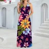 Vestidos casuais de verão feminino sem mangas maxi em camadas Flowy praia longa vestido pendurado pescoço estilo para mulheres vestido