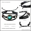 Charm Bracelets 12 Constellation Bracelet For Unisex Vintage Sier Color Black Braided Adjustable Mtilayer Leather Christmas Gift Fas Dhwnv