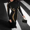 Основные повседневные платья gtpdpllt Metallic 3D Body Print Черное вечернее платье элегантное водолаз