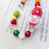 Christmas Mobile Phone Charm Strap Chain Lanyard Cute Red Blue Wood Acrylic Bead Jewelry Women Girl Wristlet Keychain Gifts