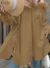 ZANZEA Korean Fashion Off Shoulder Blusa Women Casual Ruffles Oversize Blouses Split Hem Female Autumn White Long Shirts 240327