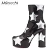 Mstacchi Platform Ankle Boots For Women Luxury Print Stjärna Verkligen läder Hög klackar Skor Kvinna Runda klackar Botiner Mujer 2011052856222