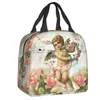 Vintage Rose Victorian Angel Lunch Bag Män kvinnor Cooler Thermal Isolated Lunch Box For Kids School Work Picnic Food Tygväskor