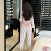 Pijama sexy y renda pijama manga longa roupas de dormir de luxo de luxo mulher feminino pijamas de veludo conjunto