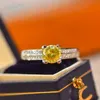 Inbeaut Classic 925 Silver Excellent Cut 1 ct Pass Diamond Test Jaune Yellow Flower Cow Head Ring Gift Fine Jewelry240412