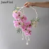 Wedding Flowers JaneVini 2024 Elegant Real Touch Bride Handheld Wreath Garland Bouquet With Pearls Bridal Marrige Hand Flower