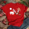 鹿のグラフィックティーシャツとかわいいサンタクロースメリークリスマスTシャツ新しい女性TシャツクリスマスTシャツカジュアルメスレッドTシャツ