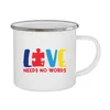 Mugs Love Needs No Words Autism Awareness White Handled Cup Coffee Tea Enamel Mug Colored Puzzle For People With