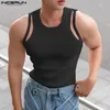 Men Tops Couleur Solide O-NECK Sans manches Fitness Hollow Out Vests Streetwear Fashion Casual Men Clothing S-5xl Incerun 240328