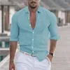 Camicie da uomo camicie camicette 2024 cotone e biancheria da polo in lino maniche lunghe maniche per vacanze hawaiane