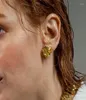 Stud Earrings Gold Plated Nugget For Women Lava Wrinkled Asymmetric Irregular Creative Jewelry Vintage1588026