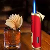 New Metal Metal Wind Winds Blue Flame Turbine Torch Cigar Charter Fleth Outdoor Butana portátil sem personalidade mais clara a gasolina Presente masculino criativo