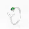 Cluster Rings 925 Silver Natural Green Jadeite Beads Fish Wing Finger Ring Justerbar Certificate Woman's Bridal Luxury Jade vintage smycken