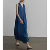 Robes décontractées sexy hors épaule sans manches boho vacances longues pour les femmes 2024 mode d'été V couche bleu lâche plage maxi robe