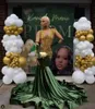 Olive Green Prom -klänningar med går pärlor kristall veet se genom svart tjej födelsedagsklänning långa festkläder