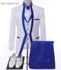 Gwenhwyfar White Royal Blue Rim Stage Clothing for Men Suit Set Mens Wedding Suits Costume Groom Tuxedo Formal JacketpantsVest1892455