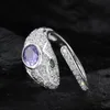 S925 Sterling Silver Rings for Women Fashion Micro ingelegde gekleurde Zirkon Creative Snake Head Punk Jewelry 240412