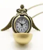 Partihandel- Lady Golden Wing Pendant Golden Potter Little Snitch Antique Pocket Watch Halsband Girl Women Gift Quartz Watches Chain6335042