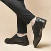 Casual Shoes For Men 2024 Lace Up Leather Spring And Autumn Solid Chunky Heels Increase Height Business Loafers