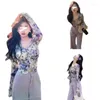 Women's Tracksuits Fashion Set For 2024 Spring And Autumn French Gentle Style Tie Dyed Purple Top Wide Leg Pants Two Piece