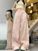 여자 바지 색깔의 폴카 도트 스트레이트 넓은 다리 2024 봄 여름 높이와 같은 느슨한 캐주얼 걸레 바지 허리