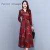 Casual Dresses Women 2024 Chiffon Vintage Floral Dress Belt Long Sleeve Red Elegant Beach Robe Chic Tunics Prom For