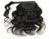 Enveloppez autour des quetes de cheval de cheveux humains vague de corps Clip péruvien dans les extensions pour les femmes noires Natural Magic Paste Pony Ponytail HA7620504