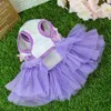 Summer Lace Chiffon Dress For Small Medium Dog Flower Fashion Party Birthday Wedding Cute Clothes Puppy Pet Skirt Costumes 240411