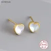 Brincos de garanhão ccfjoyas romântica em forma de coração Moonstone 925 prata esterlina para meninas japonesas e coreanos amores doces pequenos pequenos