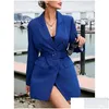 Mens Suits Blazers Royal Blue Womens Casual Double Breasted Notch Lapel Summer Jacket One Piece Long Elegant Female Office Work Blazer Otuxo