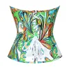 Femmes sexy tropbust corset vert rouge imprimé floral burlesque en dentelle à bustier bondé top basques