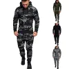 Pants Camo Men Tracksuit Hooded Outerwear Hoodie Set 2 Pieces Autumn Sporting Manlig fitness Camouflage Sweatshirts Jacket + Pants Set