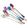 Koffiescheppen 1 st roestvrij staal Lange handgreep Ice Spoonrainbow Alabare Roer lepelgereedschap Honingcrème Thee lepels