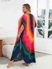 Basic Casual Kleider Lorylei Plusgröße farbenfrohe Frauen Kaftan Langes Kleid für Frauen 2024 Sommer Kausaler runder Hals Batwing Slve Moo Kleider Q1632 T240412