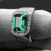 Royal Sapphire Pierścień Męskie Trendy Pure Srebrny Dominujący Emerald Diamond Live Coush Prezent