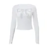 レディースTシャツファッションY2KスタイルTシャツ春秋のトップインナーオネック長袖セクシーレースホロースリムフィットクロップトップクロス