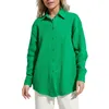 Женские блузки повседневное с длинным рукавом с твердым цветом негабаритная блузя хлопковая смесь свободной подготовительной рубашки пуговица вниз рубашки с лацканом