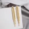 Vintage Trendy Gold Color Bar Long Thread Tassel Drop Earrings For Women Glossy Geometric Korean Earring Wedding Party Jewelry