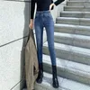 Jeans pour femmes pour femmes maman bleu femme noire haute élastique élastique femelle lavée denim skinny pantalon crayon taille 31